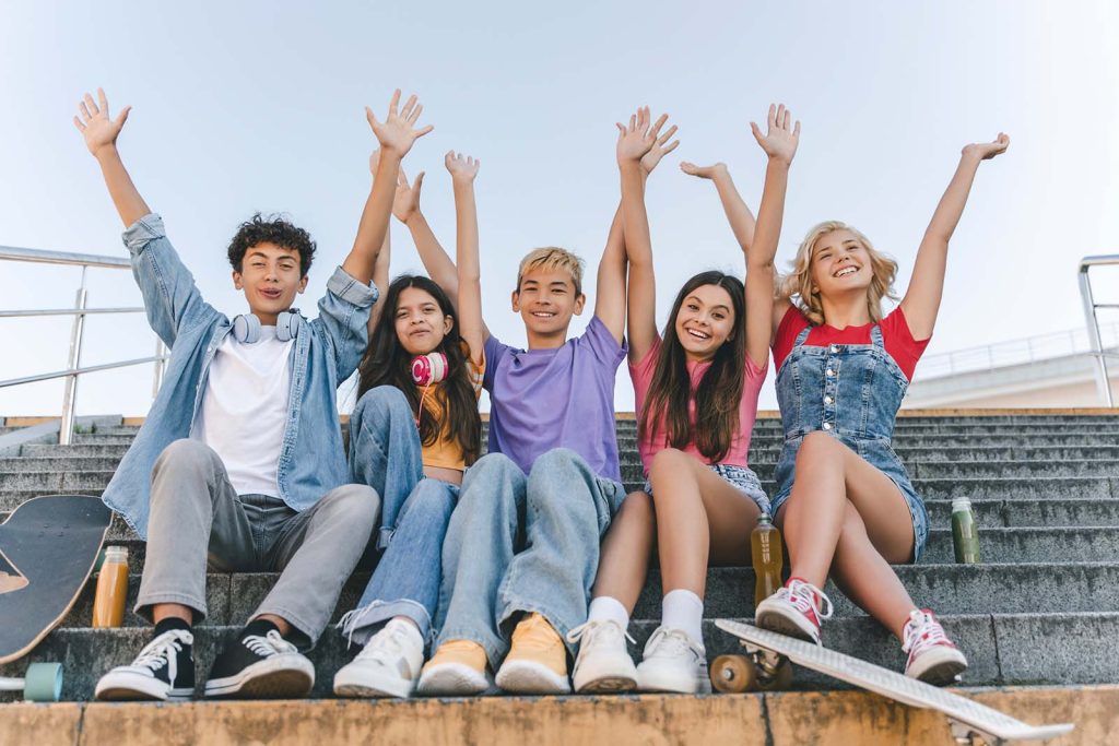 A group of five teenagers at a sober social event.